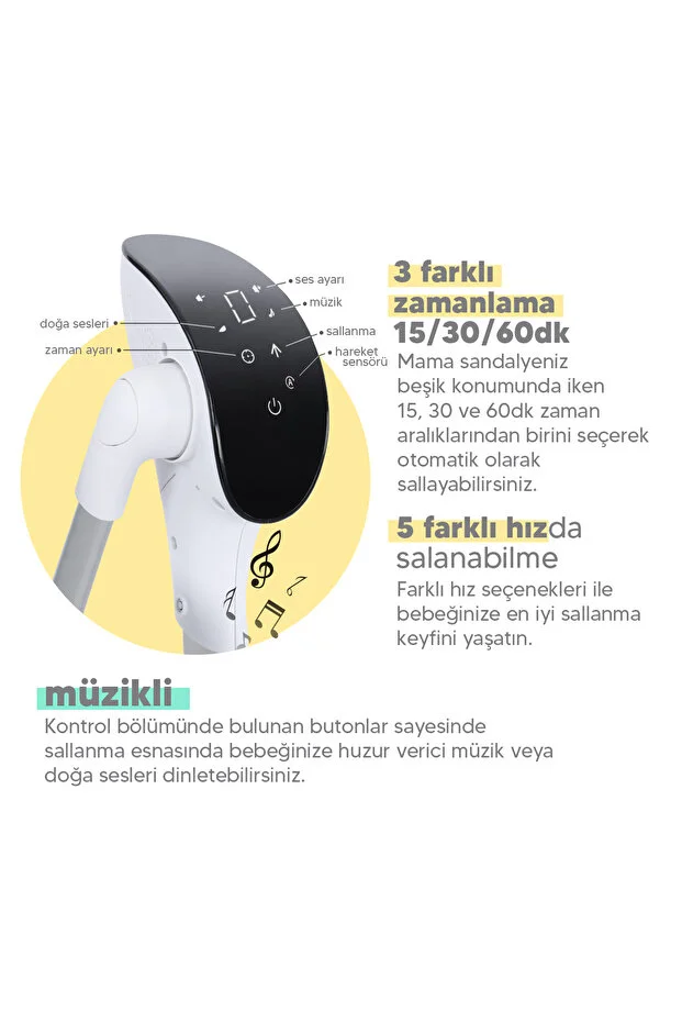 Enjoy Elektrikli 2'si 1 arada Mama Sandalyesi & Bebek Salıncağı | Katlanabilir, Kumandalı Gri